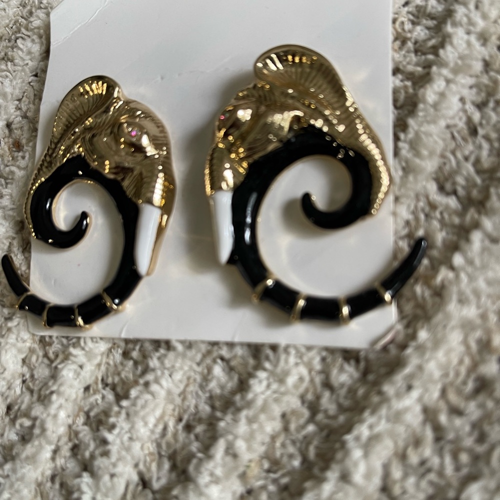 Gold and Black Elephant Earrings